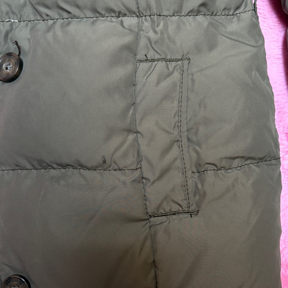 Retro A&F Olive Green Puffer w/ Plaid Flannel Lining, Detachable Faux Fur Hood - Picture 6 of 11
